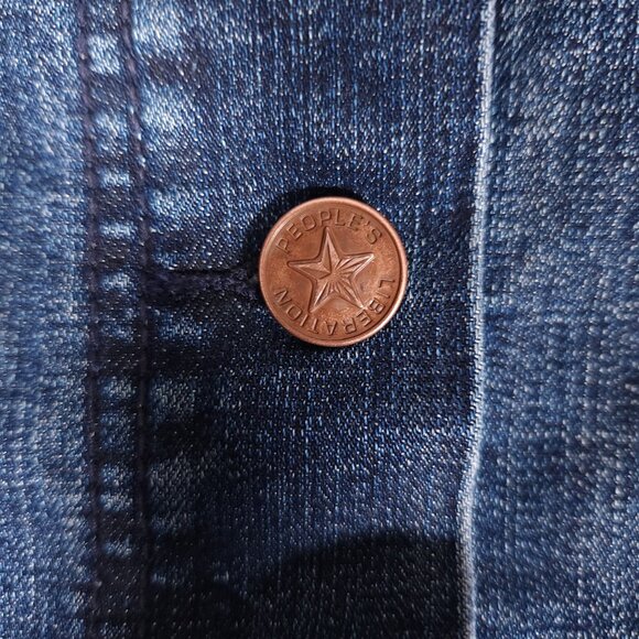 People’s Liberation Blue Denim Jacket Womens XL Cropped Streetwear Boho Casual - Picture 7 of 16